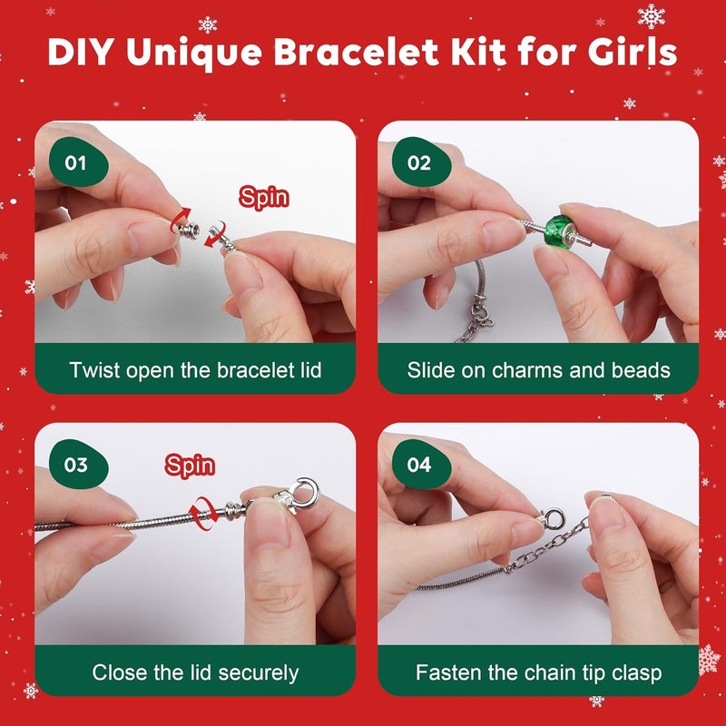 VVSBPL Christmas Advent Calendar Bracelets 2025 for Girls, 24 Days DIY Jewelry Making Kit with 22 Charm Beads and 2 Adjustable Bracelets, Xmas Countdown Gift for Kids Teens Women - Image 4